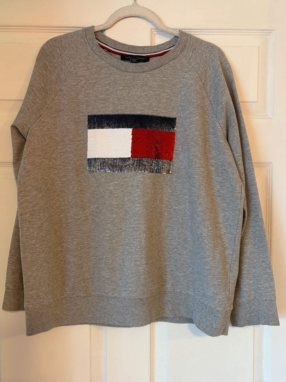 Tommy Hilfiger Gray Crewneck Sweatshirt with Sequin Logo